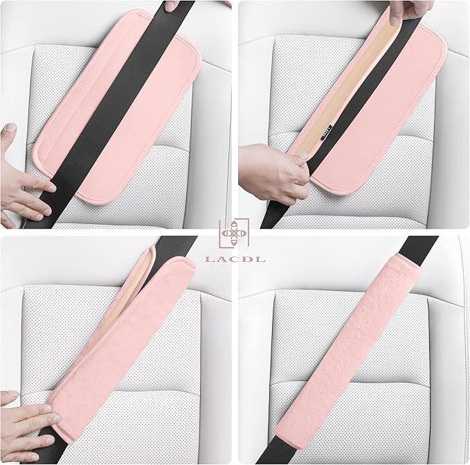 LACDL Extra Long Seatbelt Cover Super Soft Furry for Adults Kids Women & Men, Thick Plush Full Car Seat Belt Strap Cushion, Fluffy Shoulder Pad Protector, Auto Interior Accessories, 1pc, Pink, 25.5in