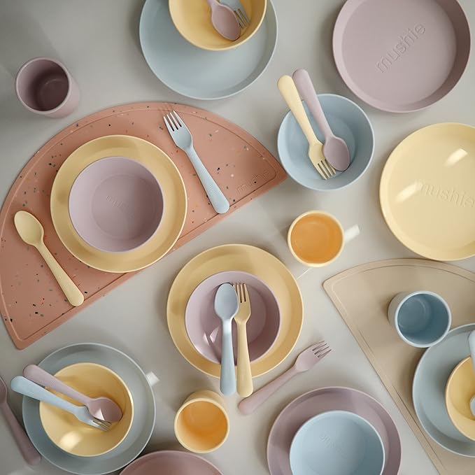 mushie Flatware Fork and Spoon Set For Kids | Made in Denmark (Daffodil)