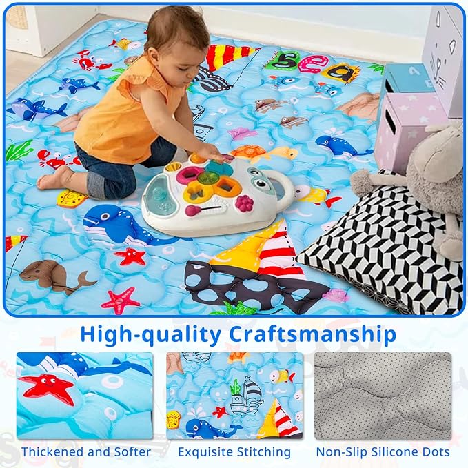 Ocean Baby Gyms Playmats for Playpen 71"×59" Marine Animals Play Mat for Playpen Playyards Thicken Soft Padding Foam Playmats for Babies Toddlers Infants Baby Crawling Mat Pad Tummy Time