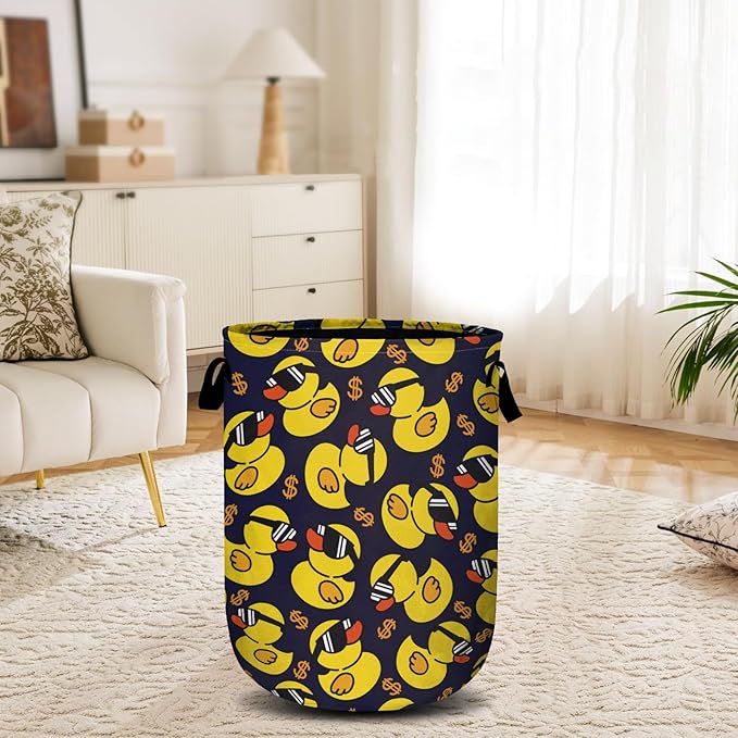 Yellow Duck Laundry Basket, Laundry Hamper Collapsible Oxford Cloth with Handle Clothes Toy Storage Bin for Bathroom Laundry Room Bedroom 15.7 X 20 Inch