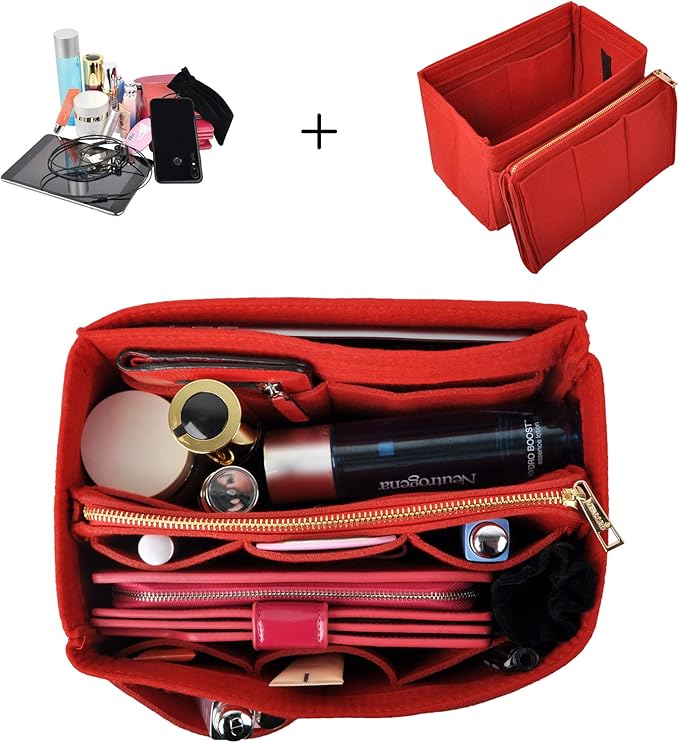 Vercord Felt Organizer Insert for Purse Handbag Tote Bag in Bag Inside Shaper Divider Neo Red Xlarge