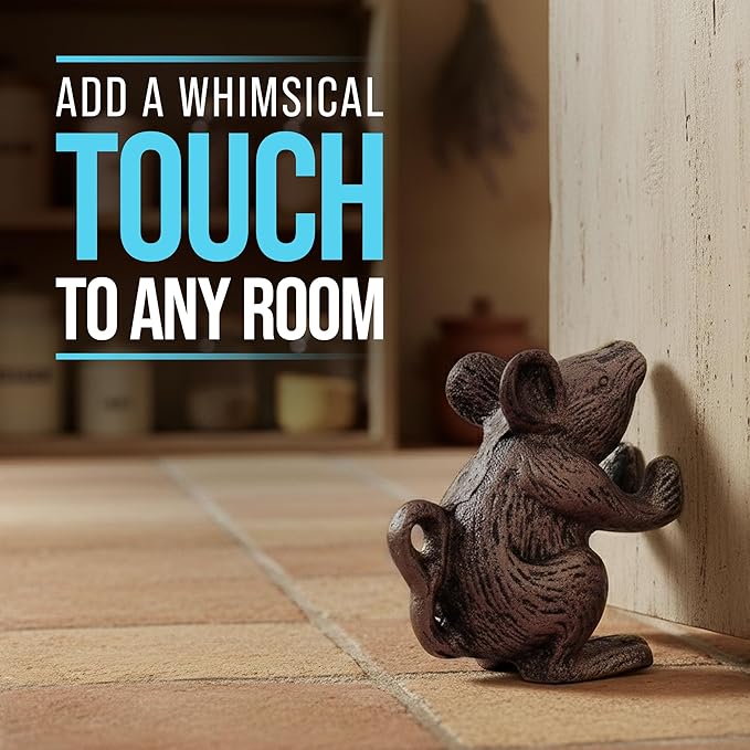 Comfify Cast Iron Mouse Door Stop – One Vintage Rustic Wedge for Bedroom, Bath, or Entry – Rustic Brown Finish