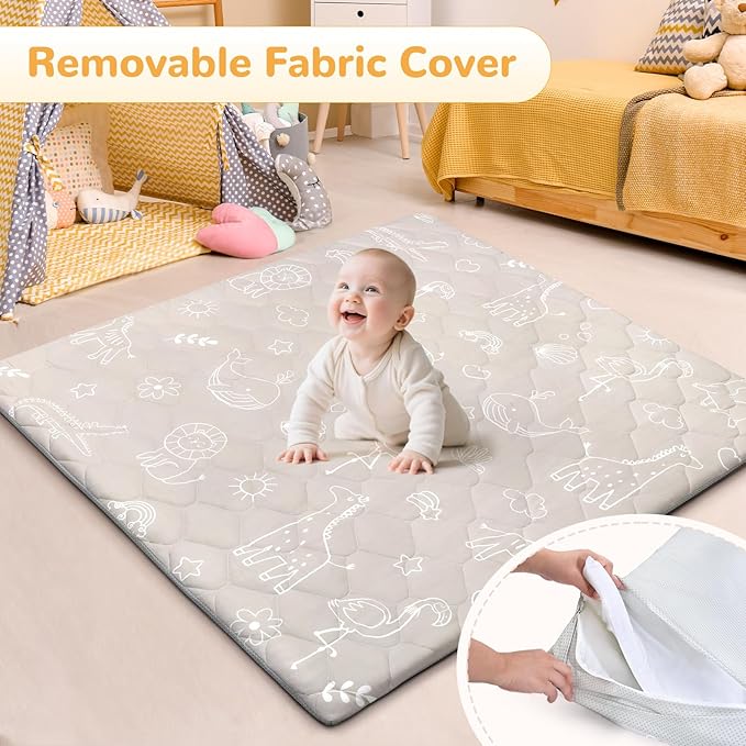 Baby Play Mat Toddler Playpen Mat 50 x 50 inch, Removable-Washable Cover,Extra Thick Foam Padding,Non-Slip Crawling Cushion for Infants, Toddlers & Babies Tummy Playing Time