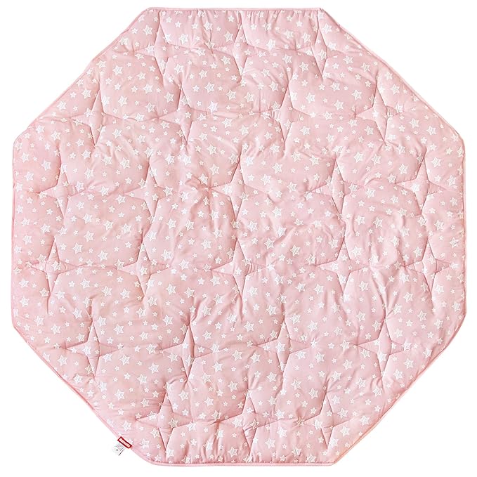 Octagon Playpen Mat Pink for Girls, Non Slip Baby Playpen Mattress Mat Fits 8 Panel Regalo Extra Large Portable Play Yard, Pink Star Print Playard Pad for Girls