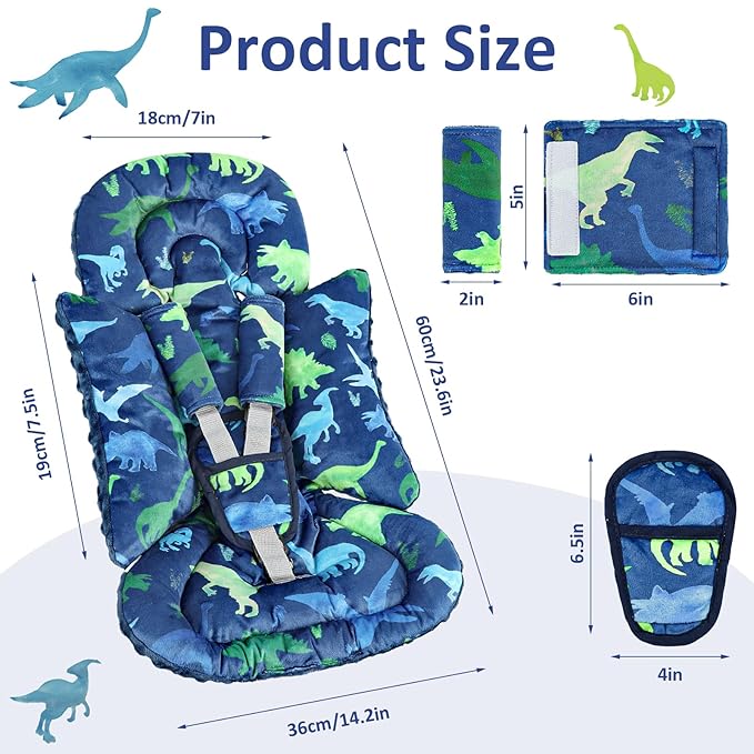 TANOFAR Car Seat Head Support Baby - Infant Car Seat Insert for Newborn Girls Boys - Soft Carseat Head Support for Infant - Newborn Carseat Insert for Car Seats, Strollers, Swings, Bouncer (Dinosaur)