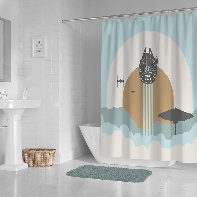 Jay Franco Star Wars Shower Curtain - Licensed Bathroom Décor for Kids or Teens with Millennium Falcon - 70 x 72 Inch Washable Fabric Curtain