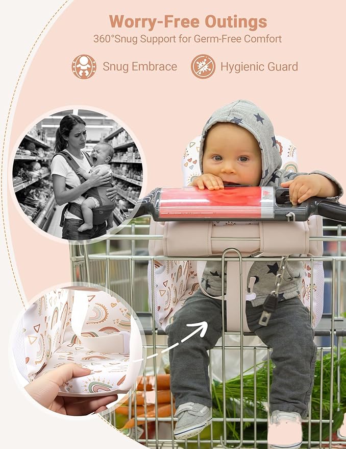 Shopping Cart Cover for Baby Girl and Boy, High Chair Cover for Restaurant, Padded Grocery Cart Seat Cover & Swing Insert for Infant & Toddler, Durable Machine Washable (Cream)