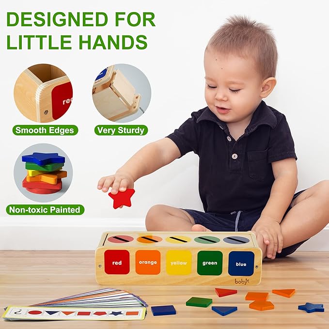 Lynncare Wooden Montessori Toy for 1 2 Year Old, Shape & Color Sorting Matching Toy with Box for Toddlers 1-3, for 1 2 3 Year Old Boy Girl Gifts