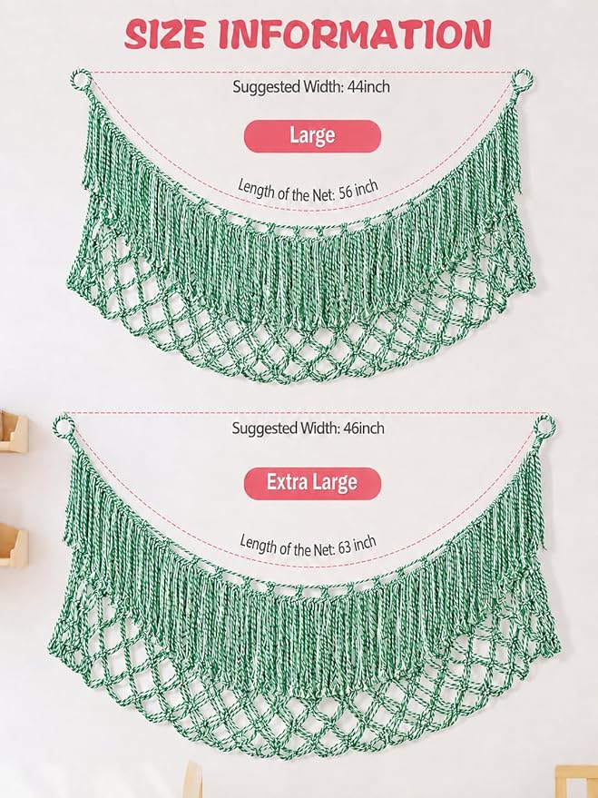 Stuffed Animal Hammock - Extra Large 63'' Long, Stuffed Animal Storage, stuffed animal Holder net, Hammock Large, Storage Hanging Organizer - green-white