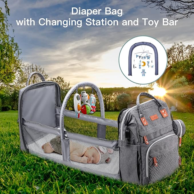 ISMGN Diaper Bag Backpack with Changing Station, Extra Large Diaper Bag, Multifunctional Diaper Bag, Baby Bag, Deep Gray