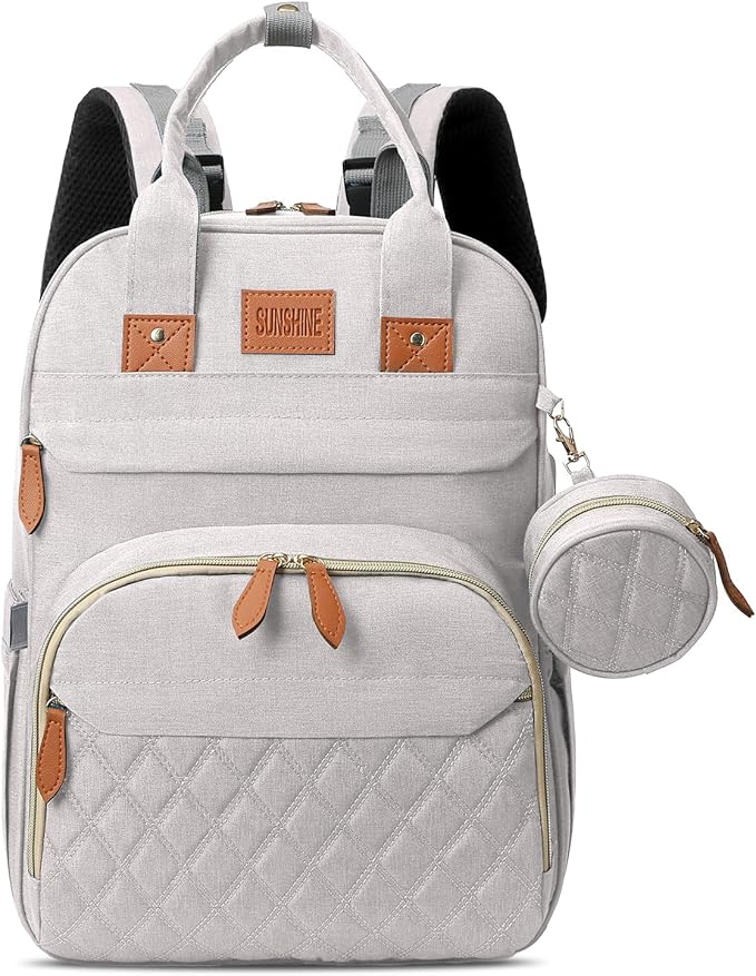 JSTPRO Diaper Bag Backpack, Large Diaper Bag with Changing Station, New Mom Gifts, Lightweight Waterproof Unisex Diaper Bag with Insulated Pockets and USB Charging Port, Beige