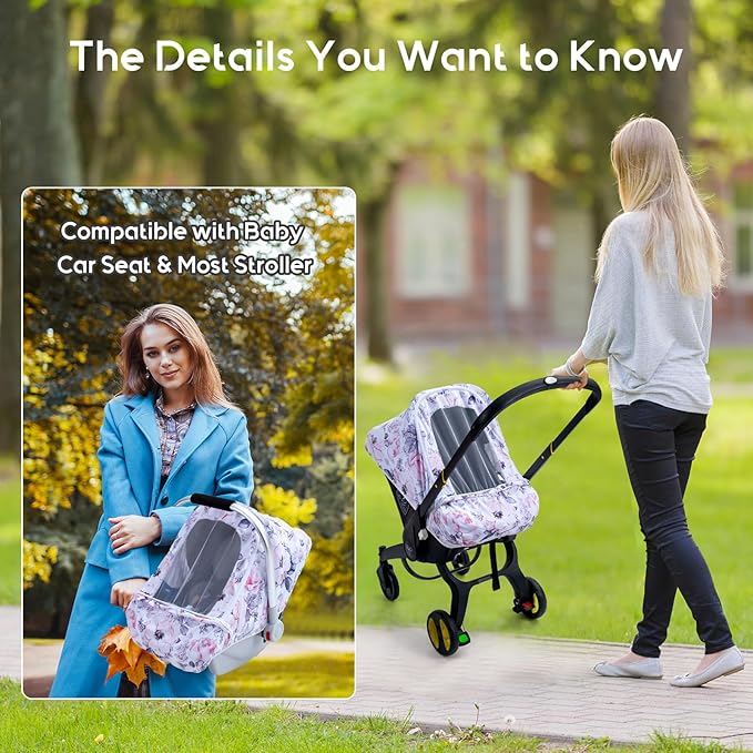 Car Seat Cover Baby, Infant Car Seat Cover with Mesh Window, Stretch Carseat Cover for Girls Boys, Soft Breathable Baby Carrier Cover for Stroller, Summer Carseat Canopy Sunshade Cover