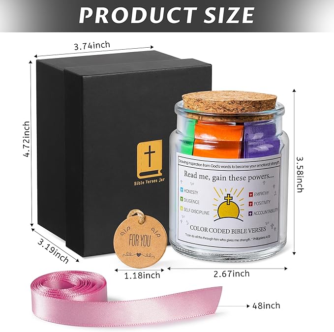 MWMXNNT Bible Verse Jar Christian Gifts for Women, Mom, Friend, Teen, Decorative Glass Inspirational Scripture Jar With 96 Bible Verse & 48-inch Ribbon Bow