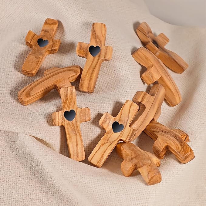 Cross Fidget Wood, Encouragement Gift, Olive Wooden Cross for Clinging and Praying, Pocket Religious Gift for Children and Adults(Olive 1pcs)