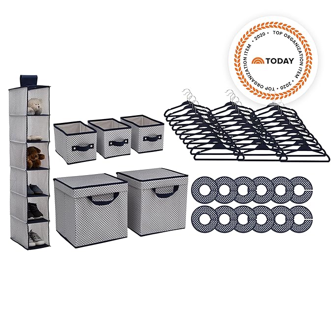 Delta Children Nursery Storage 48 Piece Set - Easy Storage/Organization Solution - Keeps Bedroom, Nursery & Closet Clean, Navy