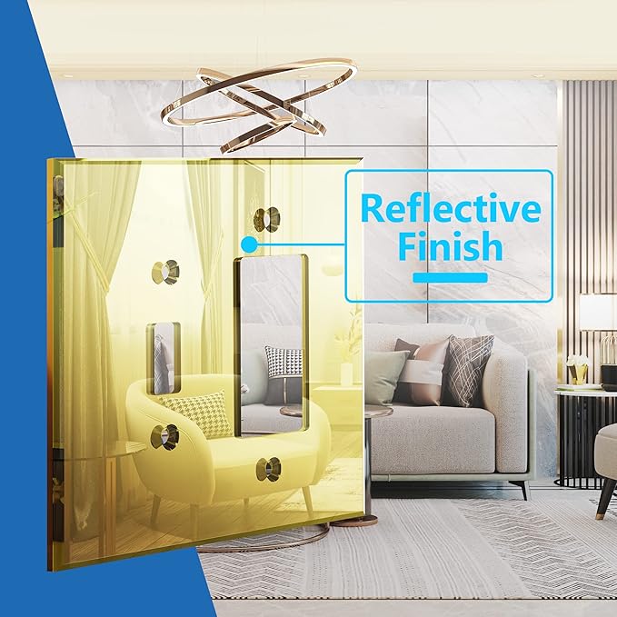 LIDER Reflective Acrylic Combination Wall Plate, Mirrored Double Switch Plate, Combo Toggle Switch and Decorator Outlet Cover, Acrylic Glass, Oversized 2-Gang 5.25" x 5.25", LWP-1131O-AGD5P, 5 Pack