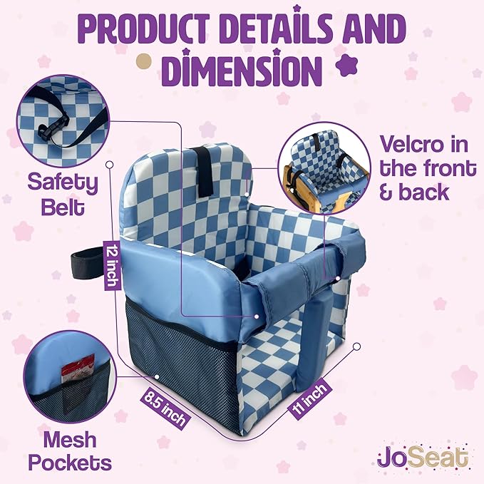 Shopping Cart Seat Cover for Baby, High Chair & Grocery Seat Protector, Padded Chair Covers for Restaurant Seats, Unisex Machine Washable Grocery Cart Liner & Swing Insert – Blue Checkered