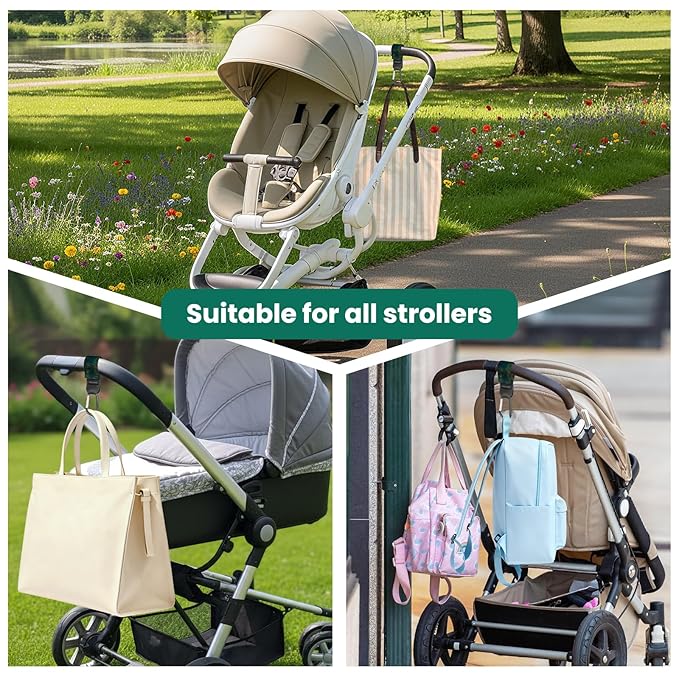 Stroller Straps, Mommy Hooks Diaper Bags, Universal Shopping cart, Wallet, Backpack - 2 Packs (Forest)