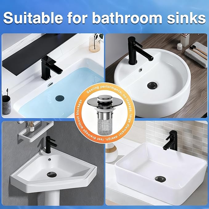 Sink Stopper Hair Catcher,(2PCS) Pop-up Sink Drain Strainer with Removable Stainless Steel Strainer Basket Hair Catcher, Bathroom Sink Strainer for Bathroom Sink Stopper Replacement