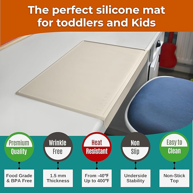 Silicone Craft Mat for Painting, PlayDoh and Art Projects with Angle-Protective Safety Edge – Toddlers & Kids Placemat – Non-Slip & BPA-Free Food Mat – 1.5mm Thick, 24"x16", Vanilla Cream