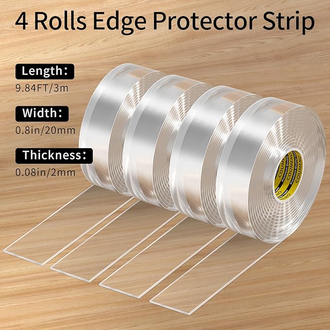 COUMENO 4Pack Clear Edge Protector 0.8inX9.84FT(39.36FT Total) Safe Corner Protector, Anti-Sharp Edge Protector, for Furniture, Drawers, Tables, Cabinets