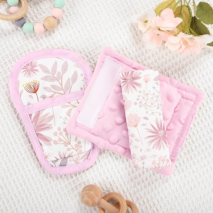 WINGHENLEE Baby Car Seat Strap Pads Suit, 3 Pieces Soft Car Seat Strap Shoulder Covers for Baby Infant Toddler, Double-Sided Car Seat Belt Covers for Stroller, Pushchair, Baby Swing, Pink Floral