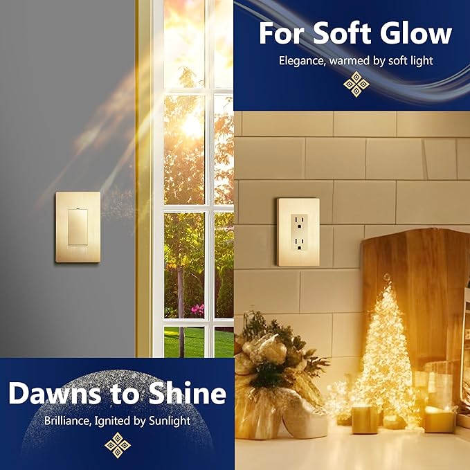 LIDER Brushed Finish Decorator Switch Cover, Screwless Wall Plate, Mid-Size 1-Gang 4.88" x 3.11", Unbreakable Polycarbonate Thermoplastic, UL Listed, LSWP-31M-BGD5P, Brushed Gold, 5 Pack