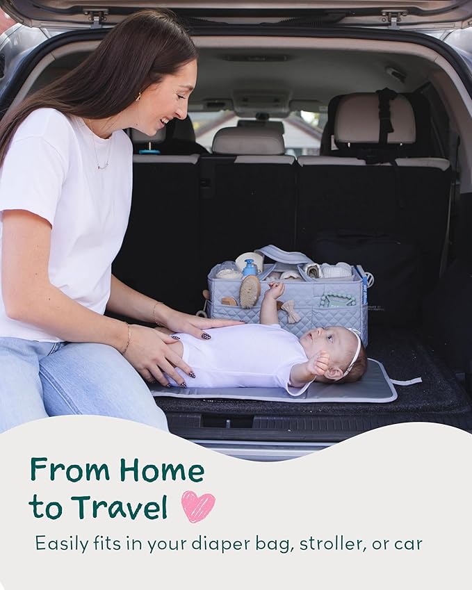 Lily Miles Baby Changing Pad Portable, Diaper Changing Mat with Magnetic Latches, Travel Pad for Diaper Bag, Baby Essentials, Wipeable & Waterproof Mat (Heather Gray, Regular)