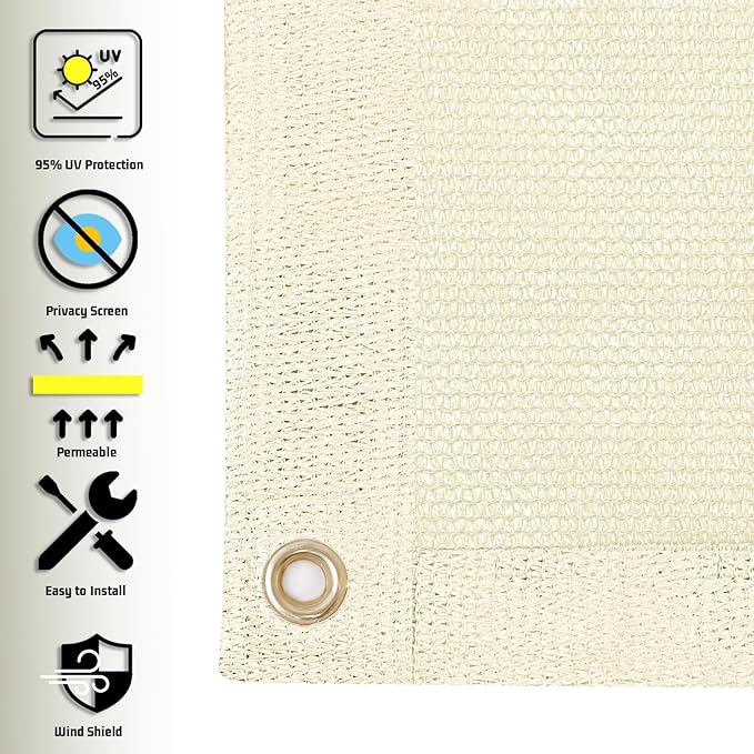 SUNNY GUARD Shade Cloth Custom Size 15x20 FT Sun Shade Screen Fabric Shade Cover Tarp with Grommets for Pergola Backyard Garden, Butter Cream(We Customized)