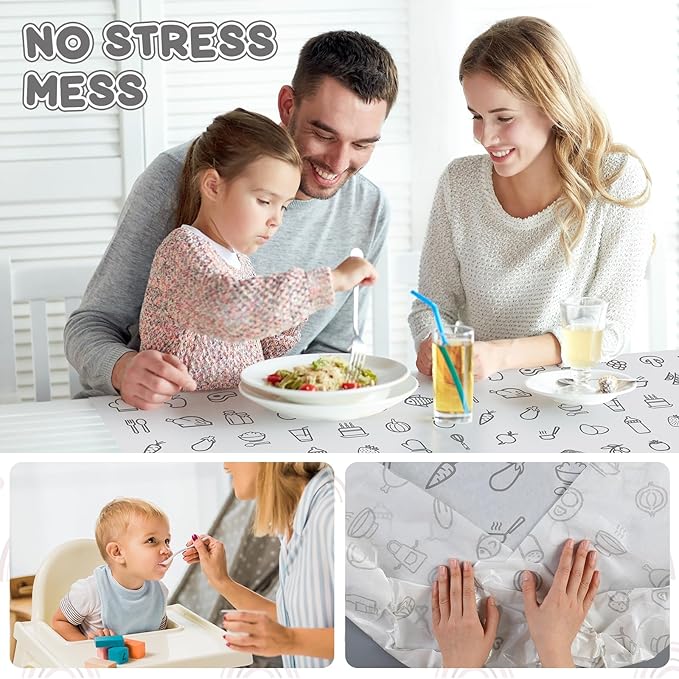 40 Pcs 28" x 47" Disposable Splat Mat for Under High Chair Baby Floor Mats Waterproof Splash Biodegradable Multipurpose for Baby Activity LED Weaning Supplies Home (Food)