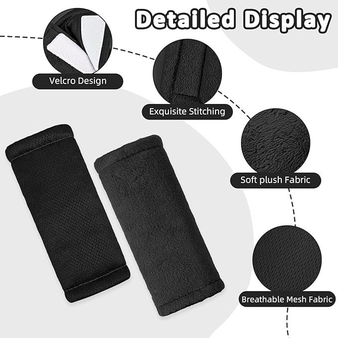 SWESEN Baby Car Seat Strap Covers, 3 Piece Soft Car Seat Strap Shoulder Pads for Baby Girls Boys, Double-Sided Use carseat Straps Covers for Stroller, Car Seats, Pushchair, Black