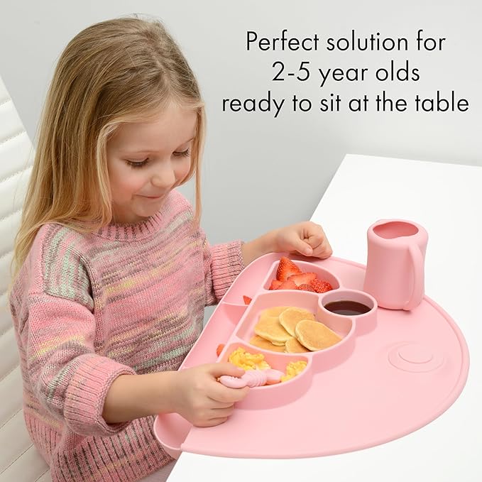 PrimaStella Silicone Placemat for Toddlers - Divided Toddler Plate, Suction Placemat and Food Catcher All-in-one (Purple)