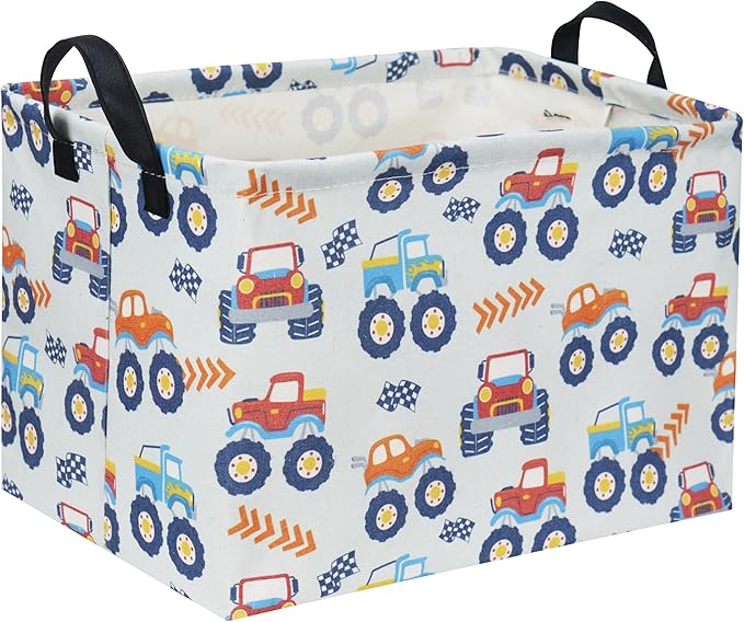 TIBAOLOVER Rectangular Monster Truck Basket for Kids Baby Storage Basket Cute Toy Storage Bin Organizer Shelf Book Truck Room Decor(Monster Truck)