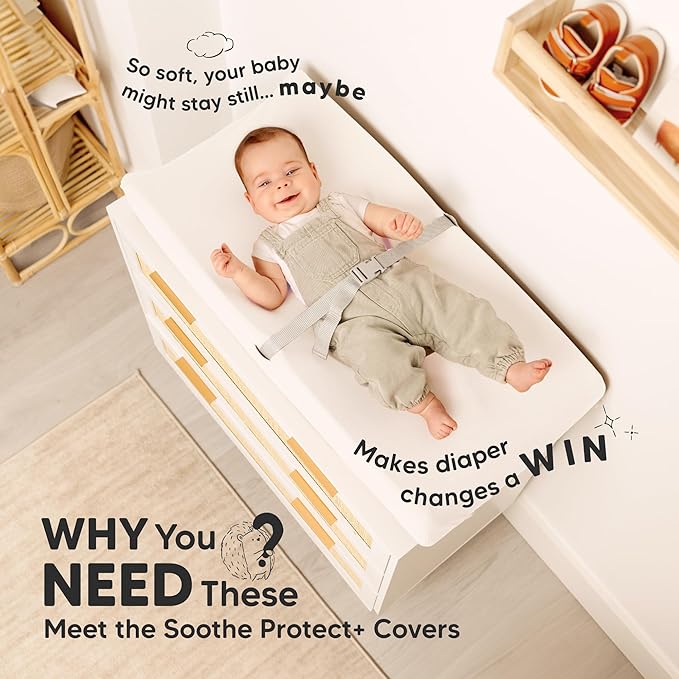 2-Pack Waterproof Changing Pad Covers Boy, Girl – 32x16 Soft Cotton Baby Changing Table Cover, Wipeable Diaper Change Pad Sheets, Contour Baby Diaper Change Mat Liner for Dresser, Nursery (Soft White)