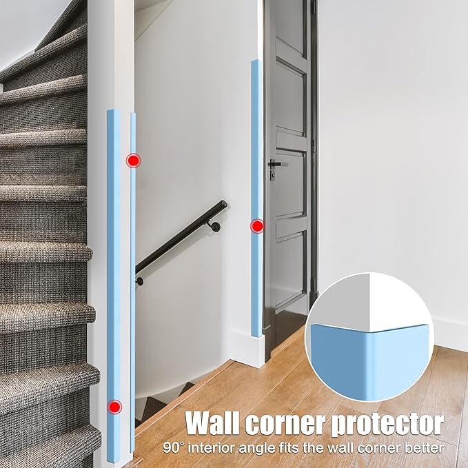 ‎Frychee Wall Corner Protector, Walls Edge Protector，Self-Adhesive Wall Corner Guards,PVC Double Side Edge Protector， Furniture Stairs Guard (Blue 2PCS 90cm/35.4in)