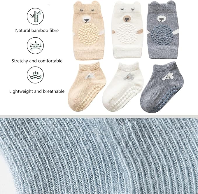 Unisex Baby Crawling Anti-Slip Knee Pads and Socks,Save Baby Knee and Ankle,Baby Walker Essentials