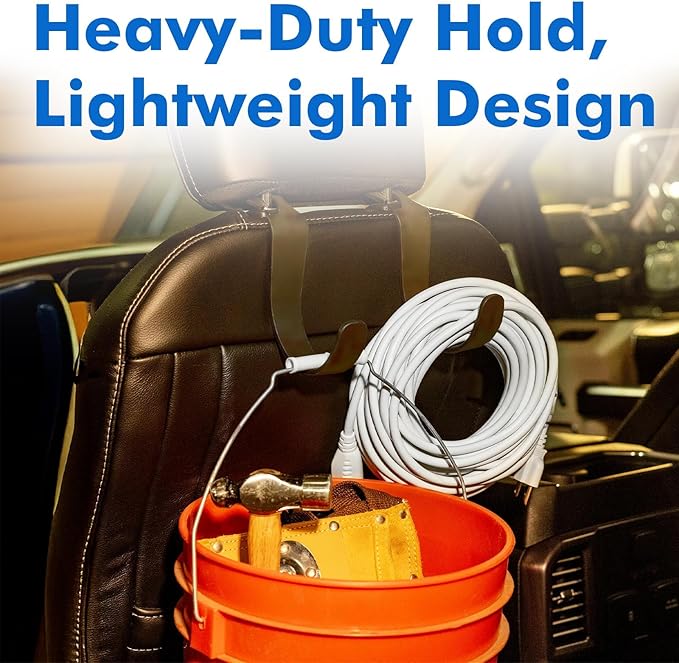 XL Hard Hat Holder for Truck Seat – Heavy-Duty Headrest Hooks, Hardhat Buddy Hanger & Seat Back Organizer for Hard Hats, Bags & Gear, Truck Accessory Organizer, 4-Pack