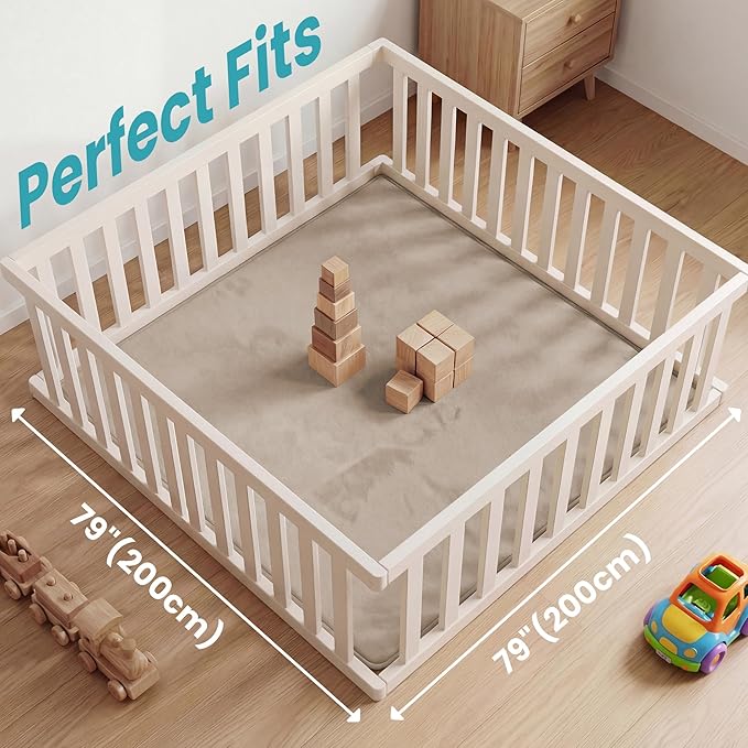 Huloo Sleep Baby Play Mat for Floor,Large 79"×79" Playpen Mat for Toddler,Infant,Kids,1.3" Thick Non-Slip Nursery Rug,Water Repellent Soft Padded Activity Mats for Tummy Time, Crawling,Playroom（Beige）
