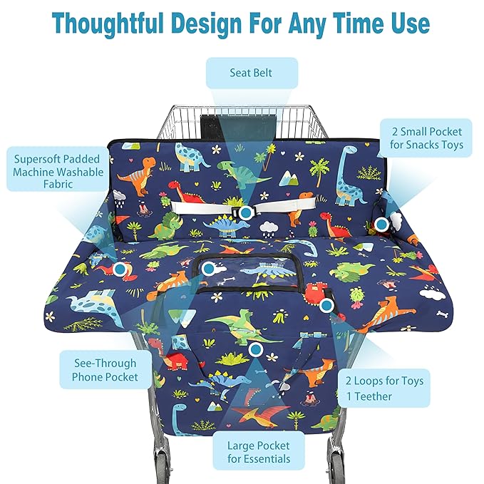 Shopping Cart Cover for Baby,2-in-1 High Chair Cover Soft,Portable, and Machine Washable,Comfortable Cotton Seat Pad with Safety Harness and Portable Cloth Bag,Fits All Supermarkets and Restaurants