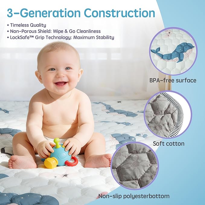 Baby Play Mat for Floor Playpen - 50" X 50" Playpen Mat,Thick One-Piece Crawling, Odorless Floor Mat, Non-Slip Cushioned Baby Playmat for Infants,Babies,Toddlers. Foldable and Machine Washable