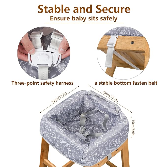High Chair Cover for Baby Restaurant: Sprouterie Baby High Chair Covers for Restaurant Highchair with Safety Harness Stain and Slip Resistant Waterproof Portable for Outdoor Indoor Eating (Grey)