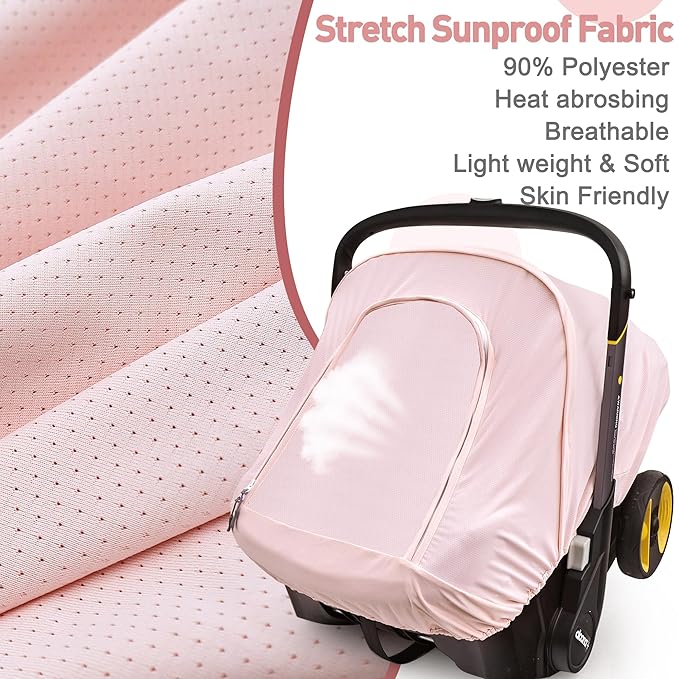 Summer Baby Car Seat Cover Compatible with Doona Car Seat and Stroller,Breathable Sunproof Car Seat Canopy for Girls,Suitable for Spring/Summer/Autumn Use (Pink)
