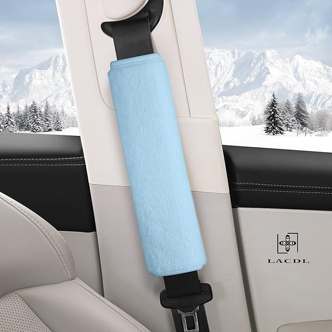 LACDL Extra Long Seatbelt Cover Super Soft Furry for Adults Kids Women & Men, Thick Plush Full Car Seat Belt Strap Cushion, Fluffy Shoulder Pad Protector, Auto Interior Accessories, Blue 10.5in, 2pcs