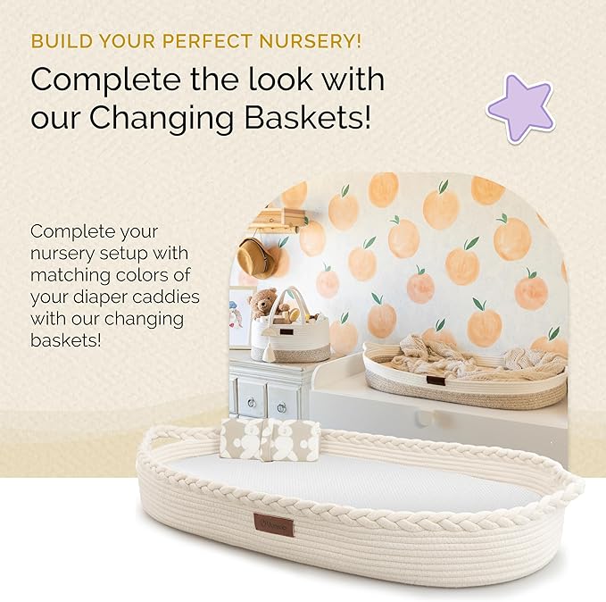 Yunioo Baby Diaper Caddy Organizer, Portable Nursery Storage Basket with Sturdy Handle Diaper Caddy Basket, Car Caddy for Diapers and Baby Wipes, Newborn Essentials