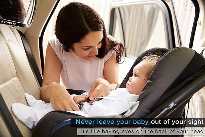 Autobase Baby Car Mirror | Shatterproof Baby Mirror for Car Seat Rear Facing with Wide Crystal Clear View | Fully Assembled Car Mirror for Baby | Newborn Essentials for Travel | Baby Registry Items