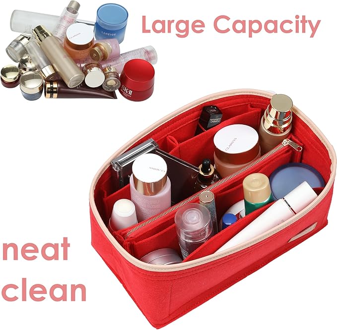 Purse Organizer Insert for Handbags, Fit Speedy 25 Neverfull Felt Tote Insert with Base Shaper Zipper Bag in Bag