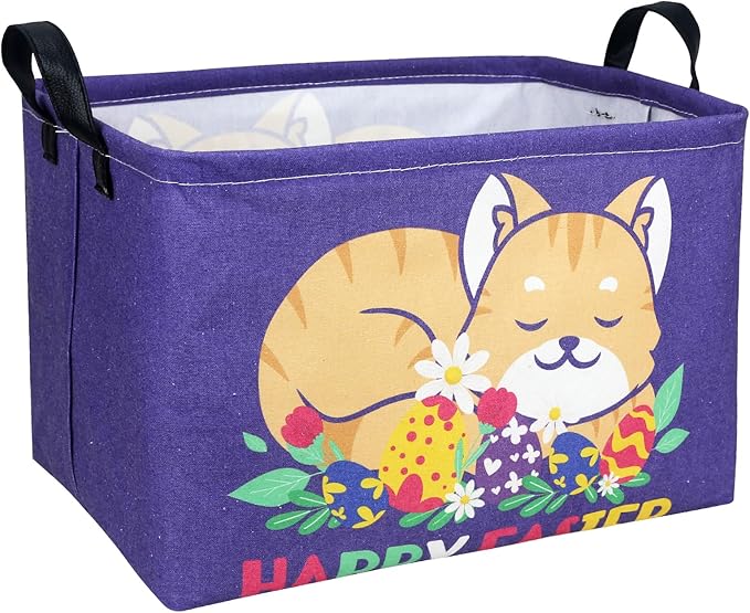 ASKETAM Cat Easter Basket for Kid Large Empty Easter Bunny Eggs Décor Storage Basket (Cat)