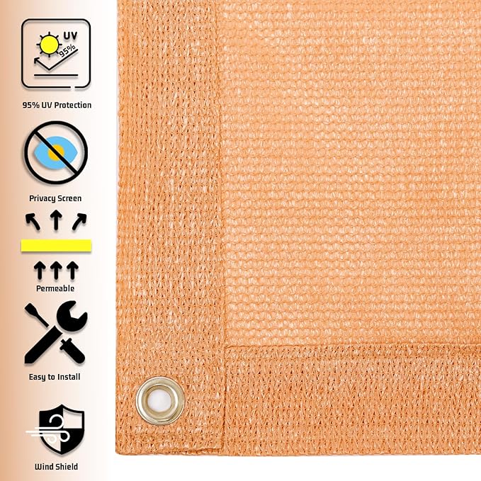 SUNNY GUARD Shade Cloth Custom Size 6x14 FT Sun Shade Screen Fabric Shade Cover Tarp with Grommets for Pergola Backyard Garden, Peach Fuzz(We Customized)