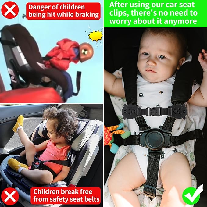 Anti Escape Baby Harness Chest Clip with Buckle, Prevent Children/Kids Taking Their Arms Out of High Chairs/Strollers/Baby Reins(2 Pack, Black)