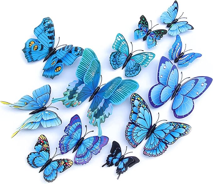 OPSEAM Butterfly Wall Decor 72 PCS, 3D Butterflies Stickers for Party Decorations with Magnets(Blue, 72)